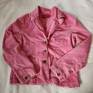 Vintage Y2K Pink Corduroy Jacket Size L Long Sleeve Pockets Figure Skimming Glo